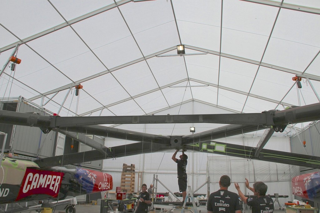 The Y - structure looking forward - Emirates Team NZ - Media Day January 17, 2012 © Richard Gladwell www.photosport.co.nz